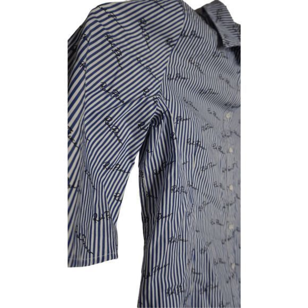 Brooks Brothers Blue Striped Sz 10 Cotton Blouse 3/4 Sleeve Shirt w/‎ Red Fleece